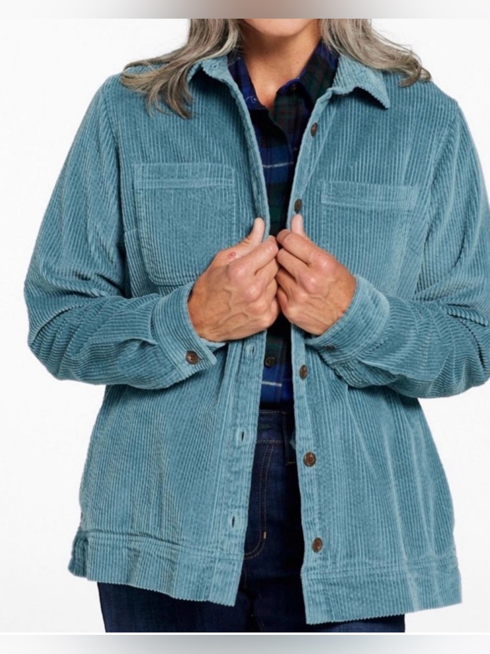L.L. Bean Women’s Size L Blue Ribbed Corduroy Outdoorsy Cozy Button-Down Shirt